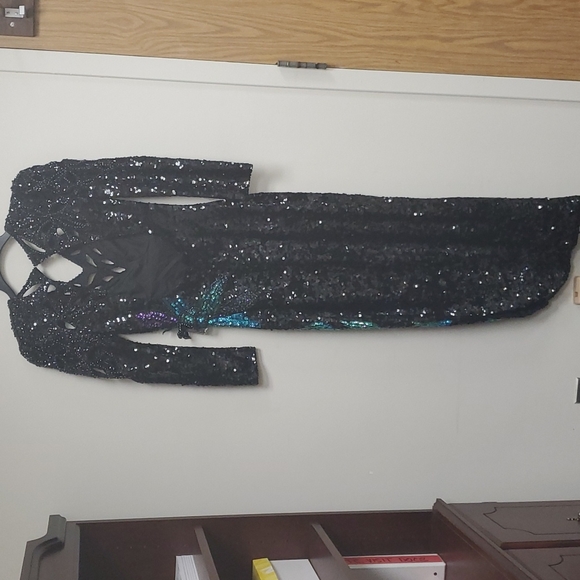 Alyce Designs Vintage Dress Formal Beaded Sequins Black Multicolor opened back 6 - Picture 2 of 12